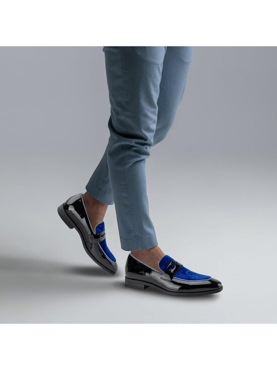 Men\'s Blue31 Rubber Velvet Loafers Low Heels Round Toe Tuxedo Wedding Shoes main image 5